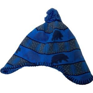 The North Face Boy's Winter Beanie Hat Ear Flaps Polar Bear Light Blue OS